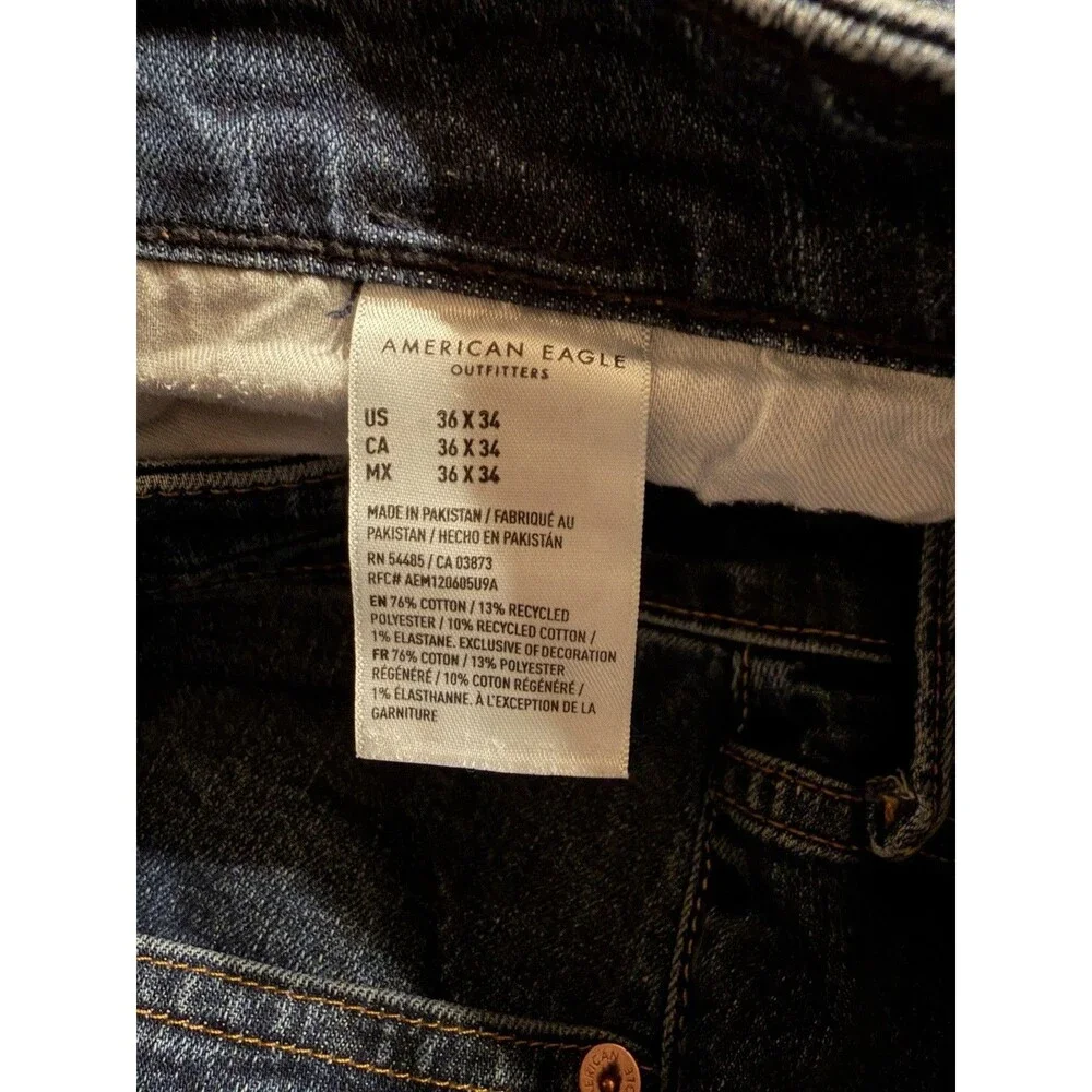 American Eagle Jeans Mens 36x34 Original Bootcut Airflex Blue Denim Whiskers